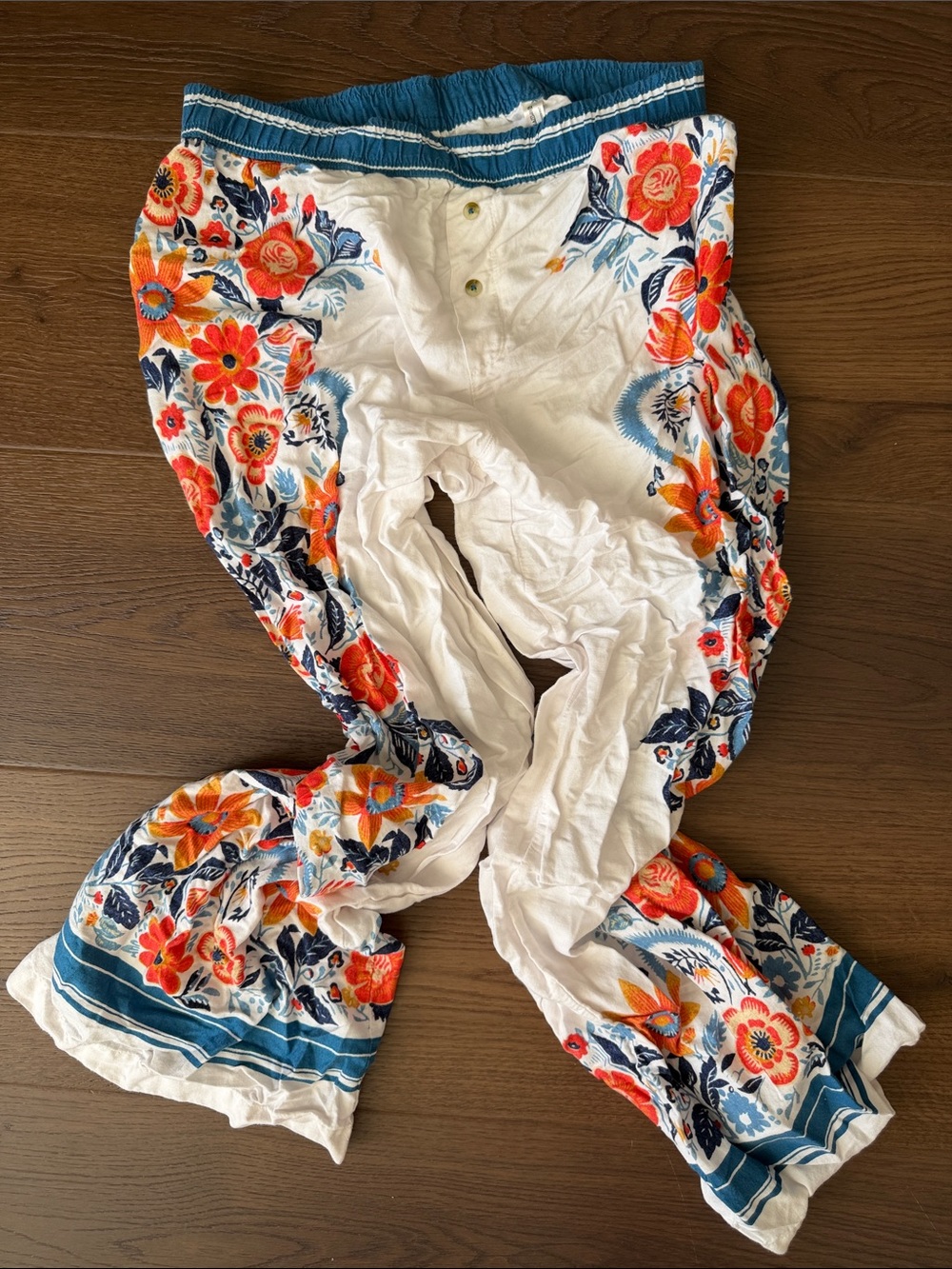 Anthropologie Flannel Women's PJ Pants with Orange & Blue Floral Print